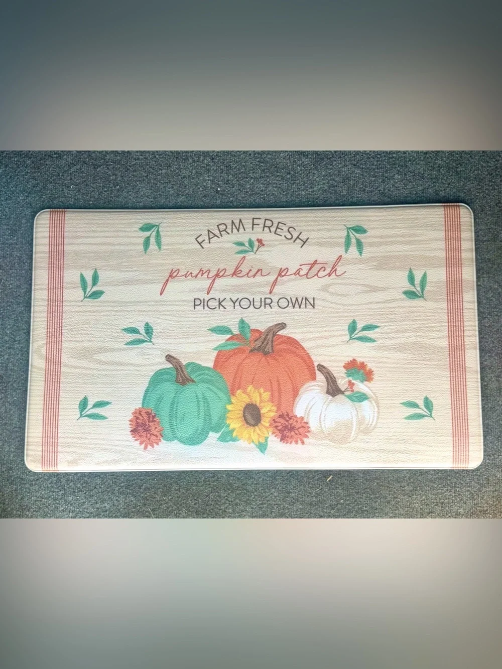 NWT Fall Kitchen Mat Farm Fresh Pumpkin Patch Decorative Canvas Sign - Multi